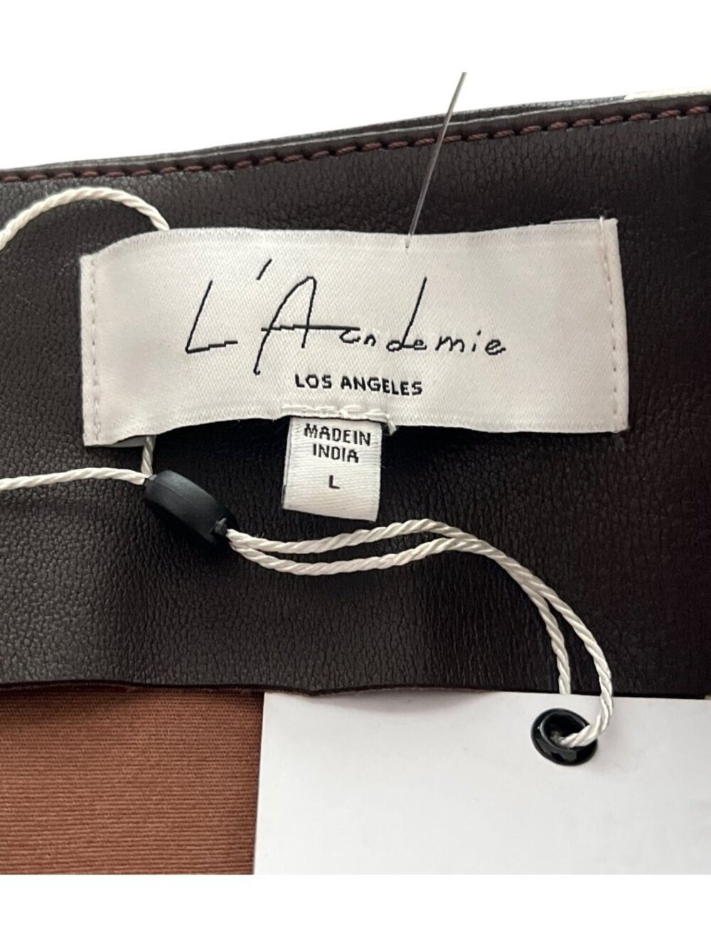 LAcademie Womens Size L The Hanriette Leather Pant Brown Cream Two-Tone - Picture 5 of 10